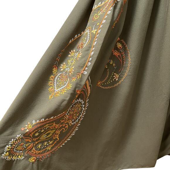 Hale Bob Josephine Embroidered Tiered Maxi Long Dress Size L Olive Green Boho - Picture 8 of 12